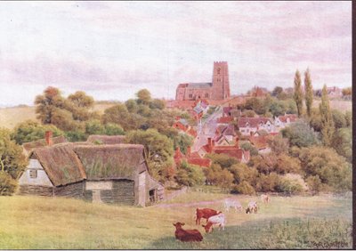 The Church on the Hill, Kersey, Suffolk, a The Cottages and the Village Life of Rural England kiadványból, amelyet a Dent & Sons Limited adott ki, 1912 alkotó: Alfred Robert Quinton