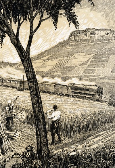 Német Vasutak - Vonat Freyburgban, vidéken alkotó: Alfred Seckelmann