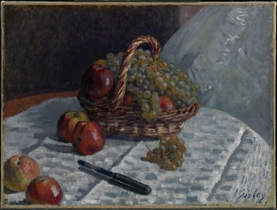 Almák és szőlő egy kosárban alkotó: Alfred Sisley