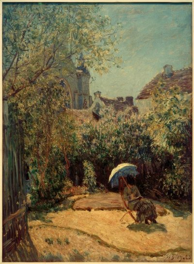 Nő napernyővel - nyári jelenet alkotó: Alfred Sisley
