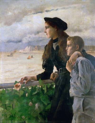 Testvér és nővér a tenger előtt Honfleurben alkotó: Alfred Emile Stevens