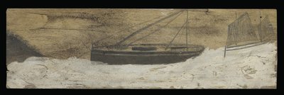 Hajók hullámos vízen (ceruza és olaj a panelen) alkotó: Alfred Wallis