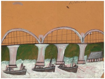 Saltash Bridge (ceruza és olaj a kártyán) alkotó: Alfred Wallis