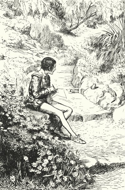 Bernard Palissy francia fazekas gyerekként gyíkokat néz a kertben alkotó: Alfred Wallis Mills