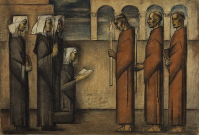 Testvérek és apácák, 1934 körül (pasztell, papíron) alkotó: Alfredo Ramos Martinez