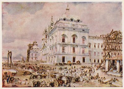 A Mafrai Palota-kolostor építése (színes litográfia) alkotó: Alfredo Roque Gameiro