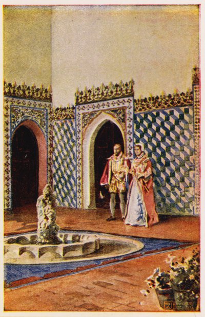 Mór építészet a sintrai palotában, Portugália (színes litográfia) alkotó: Alfredo Roque Gameiro