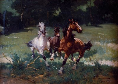Futólovak, Alfredo Tominz (1854-1936) festménye, olaj, karton, 67x48 cm, Olaszország alkotó: Alfredo Tominz