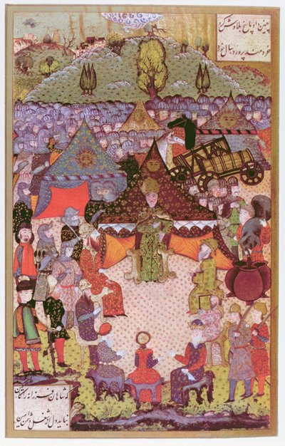 II. Lajos (1506-26) magyar király az 1526-os, 1558-as mohácsi csata előtti tanácsban (tinta és aranylevél pergamen) alkotó: Ali Amir Beg