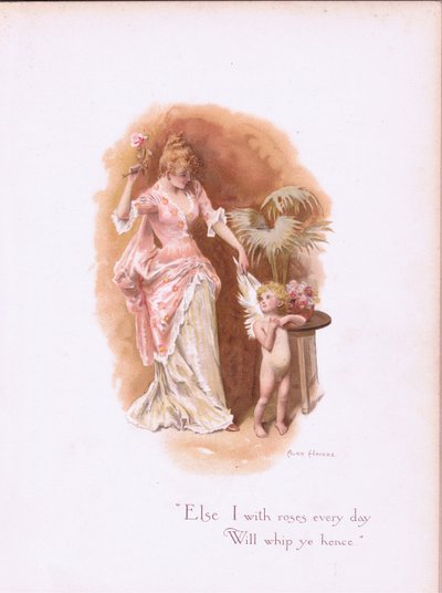 Minden nap rózsával korbácsollak titeket innen., a Hildesheimer & Faulkner által 1892-ben megjelentetett Néhány régi szerelmes dalból. alkotó: Alice Havers
