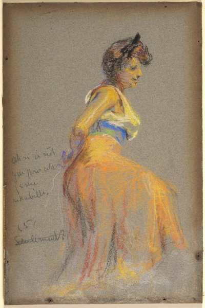 Modell sárga színben alkotó: Alice Pike Barney