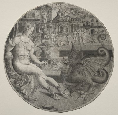 Meztelen nő és egy sárkány, 1523. alkotó: Allaert Claesz