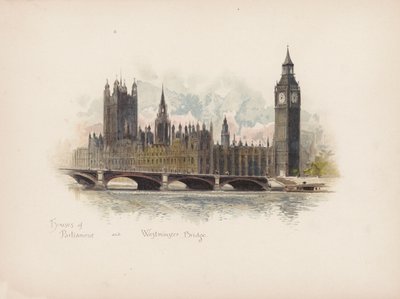 Ismerős London: a Parlament és a Westminster-híd (színes litográfia) alkotó: Allan F. Barraud