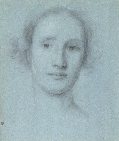 Egy lány feje (fekete és fehér kréta kék fektetett papíron) alkotó: Allan Ramsay