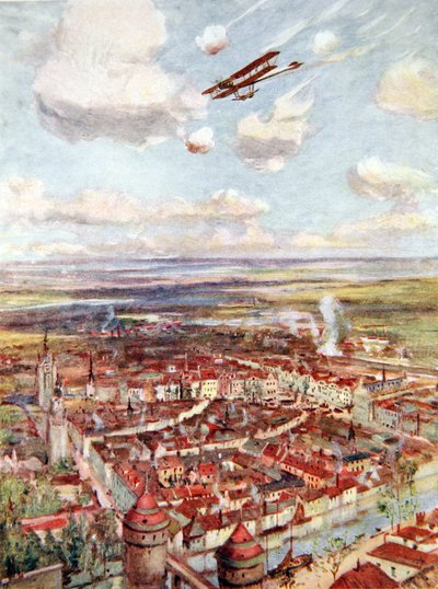 Rhodes-Moorhouse hadnagy Courtrai felett repül, hogy bombázza a vasutat (színes litó) alkotó: Allan Stewart