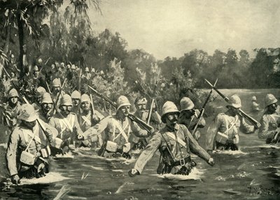 „A Modder River-i csata – Argyll és Sutherland Highlanders Crossing the Drift”, 1900. alkotó: Allan Stewart
