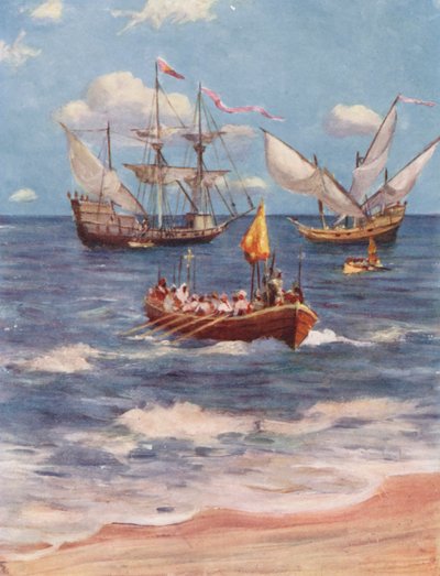 Vasco da Gama partraszállása Kalicutban (színes litográfia) alkotó: Allan Stewart