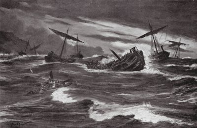 Xerxész flottája a kaszthaneiai öbölben (litográfia) alkotó: Allan Stewart
