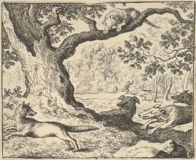 Renard hamis történetét követően apját vadászkutyák üldözik Hendrick van..., 1650-75. alkotó: Allart van Everdingen