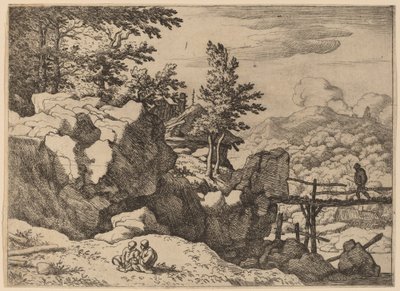 Ember egy kis fahídon, valószínűleg c. 16451656. alkotó: Allart van Everdingen