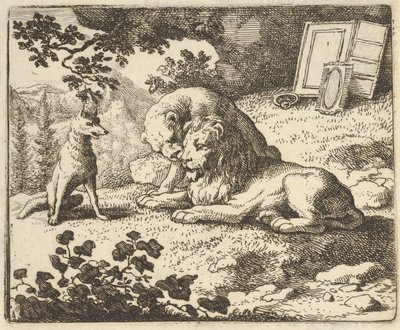 Renard azt hazudja, hogy különféle értékes tárgyakat adott a kosnak, amelyeket az oroszlánnak szántak..., 1650-75. alkotó: Allart van Everdingen