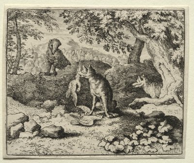 Reynard, a róka: Borz jön, hogy figyelmeztesse Reynardot. alkotó: Allart van Everdingen