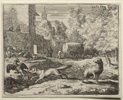 Reynard, a róka: Reynard üldözi a tyúkokat. alkotó: Allart van Everdingen