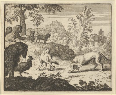 Az oroszlán harcot enged a farkas és Renard között, 1650-75. alkotó: Allart van Everdingen