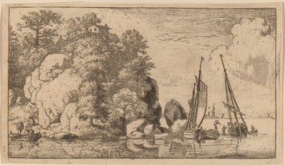 Két csónak egy széles folyón, valószínűleg kb. 16451656. alkotó: Allart van Everdingen