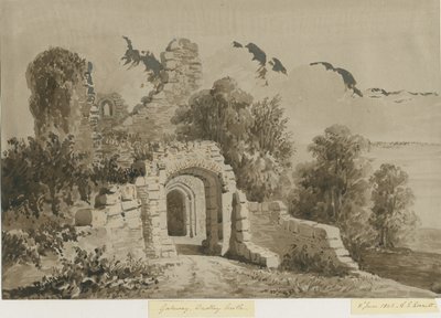 Dudley kastély – Az átjáró: vörös-szépia mosórajz, 1843. június 8. alkotó: Allen Edward Everitt