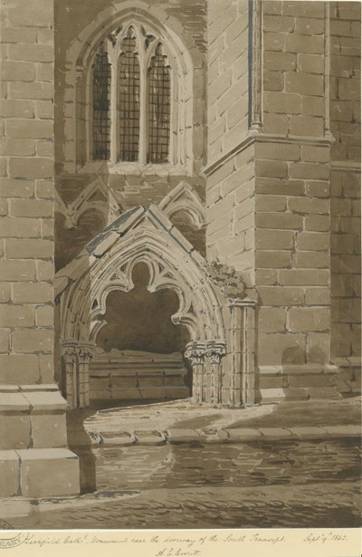 Lichfield katedrális – Déli kereszthajó: vörös szépia rajz, 1842. szept. 9 alkotó: Allen Edward Everitt