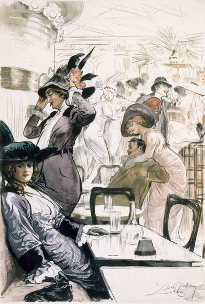 Cafe Society, Párizsból: Moeurs, Costumes et Attitudes 1912-13, Vol. 1: Les Bars, 1914-ben (színes litho) alkotó: Almery Lobel-Riche