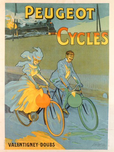 Peugeot kerékpárokat reklámozó plakát (színes litho) alkotó: Almery Lobel-Riche