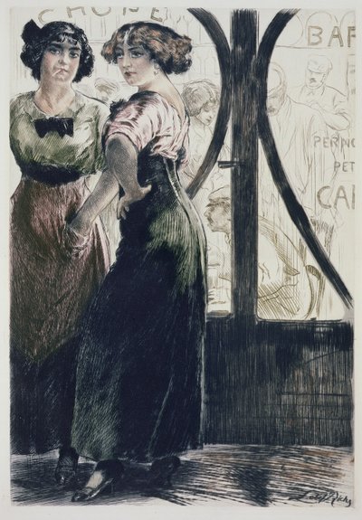 Street Girls, Párizs: Moeurs, Costumes et Attitudes 1912-13, 1. évf. 1: Les Bars, 1914-ben (színes litho) alkotó: Almery Lobel-Riche