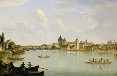 Kilátás Prágára a Moldva híddal (Károly-híd) alkotó: Alois von Saar