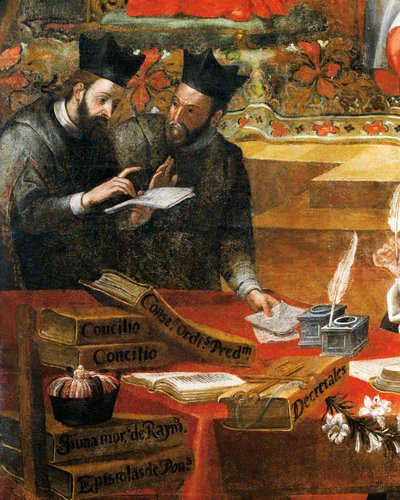 Vita két jezsuita között, részlet Penaforti Szent Raymondtól, IX. Gergely pápa tanácsadójától, Alonso Antonio Villamor (1661-1729). A Szent István kolostorból, Salamancából, Spanyolországból. alkotó: Alonso Antonio Villamor