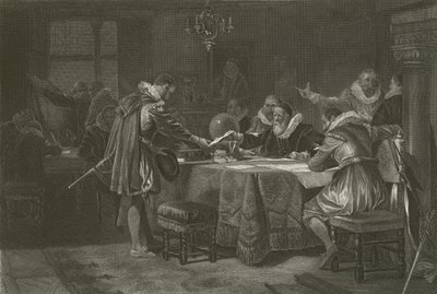 Henry Hudson a Holland Kelet-Indiai Társaságtól kapott megbízást, 1609 alkotó: Alonzo Chappel
