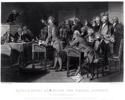 Patrick Henry beszédet mond a virginiai közgyűlésen, 1775. március, vésette Henry Bryan Hall (1808-84), 1856 alkotó: Alonzo Chappel