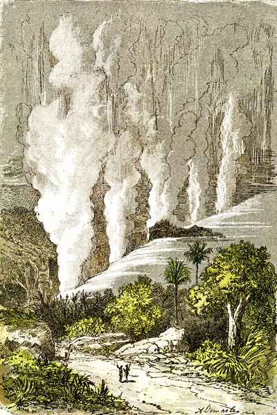 Prehistory- Cataracts of Zambeze: Natural Creation and Living Beings. Drawing by A. Demarle. 1885 alkotó: Alphonse Demarle