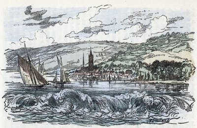Kilátás a Szajna árapály-fúrására Caudebec-en-Caux-nál (Caudebec en Caux) a Szajna-tengerparton, Normandia (a Szajna árapály-fúrása Caudebec en Caux-nál, Normandia) Metszet a „” La nature et l