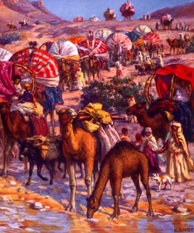 Arab nomádok csoportja a sivatagban. szerző: Nasreddine Dinet (Alphonse-Étienne Dinet). 1861 1929. francia orientalista festő 1918 alkotó: Alphonse Etienne Dinet