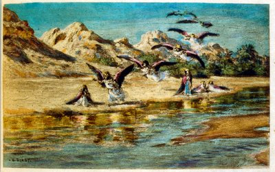 Dinet illusztrációja a "Káprázatok" arab életképekből. 1906. A Mirages, Scenes De La Vie Arab című kötetet Etienne Dinet illusztrálta Silman Ben Ibrahim Bamer kommentárjával. Nasreddine Dinet Alphonse-Etienne Dinet néven született; (1861-1929) francia szár alkotó: Alphonse Etienne Dinet