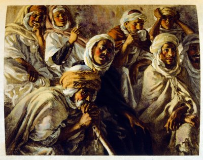 Dinet illusztrációja a "Káprázatok" arab életképekből. 1906. A Mirages, Scenes De La Vie Arab című kötetet Etienne Dinet illusztrálta Silman Ben Ibrahim Bamer kommentárjával. Nasreddine Dinet Alphonse-Etienne Dinet néven született; (1861-1929) francia szár alkotó: Alphonse Etienne Dinet