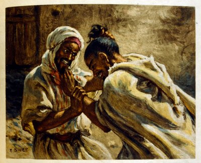 Illusztráció: Dinet az arab élet „Mirages” című darabjából. 1906. Mirages, Scénes De La Vie Arab című filmet Etienne Dinet illusztrálta Silman Ben Ibrahim Bamer kommentárjával. Nasreddine Dinet Alphonse-Étienne Dinet néven született; (1861-1929) francia ke alkotó: Alphonse Etienne Dinet