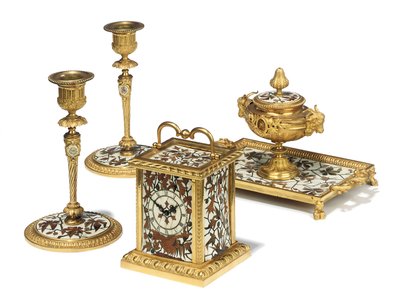 Napóleon III négyrészes íróasztal, Duvinage és Harinckouk intarziája, 1877 körül alkotó: Alphonse Gustave Giroux