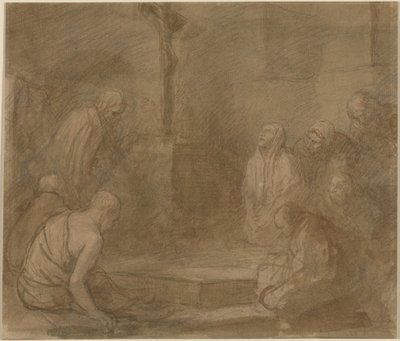 A kereszt lábánál (toll és barna tinta, grafitra barna mosással, rakott papírra) alkotó: Alphonse Legros