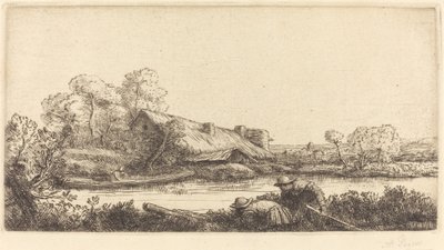 Farm a folyó mentén, amelyet az Evening Light lát alkotó: Alphonse Legros