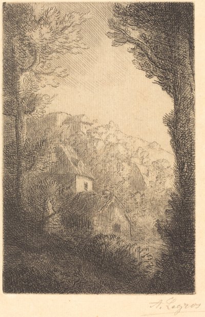 Farm egy domboldalon napfényben alkotó: Alphonse Legros