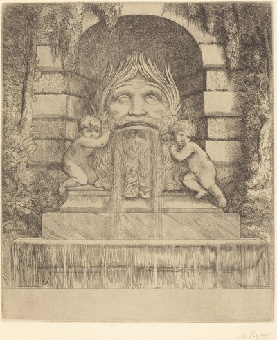 Szökőkút: Groteszk, Gyermekek és medence Une fountaine: Masque, enfants et bassin. alkotó: Alphonse Legros