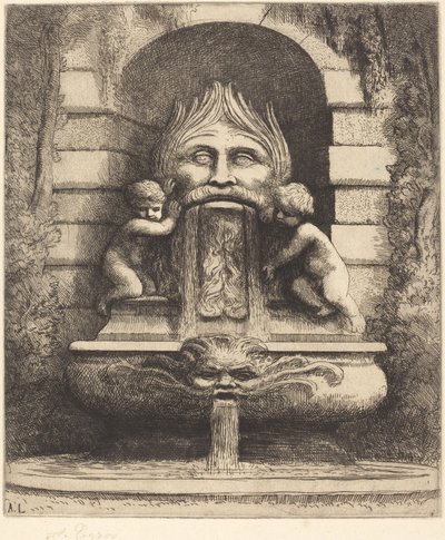 Szökőkút: Groteszk, Gyermekek és medence Une fountaine: Masque, enfants et bassin. alkotó: Alphonse Legros